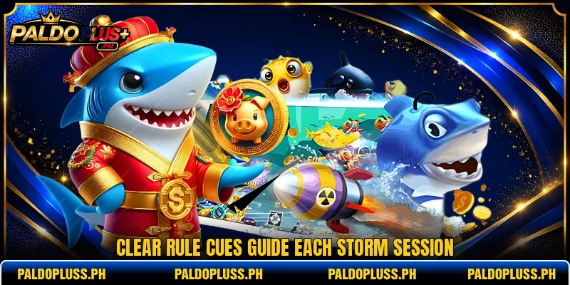 Clear rule cues guide each storm session