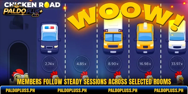 Members follow steady sessions across selected rooms