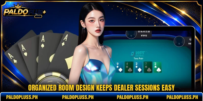 Organized room design keeps dealer sessions easy Organized room design keeps dealer sessions easy