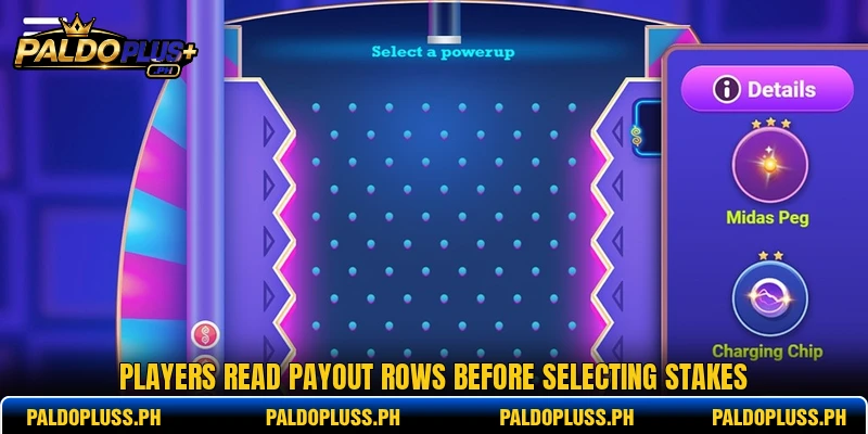Players read payout rows before selecting stakes